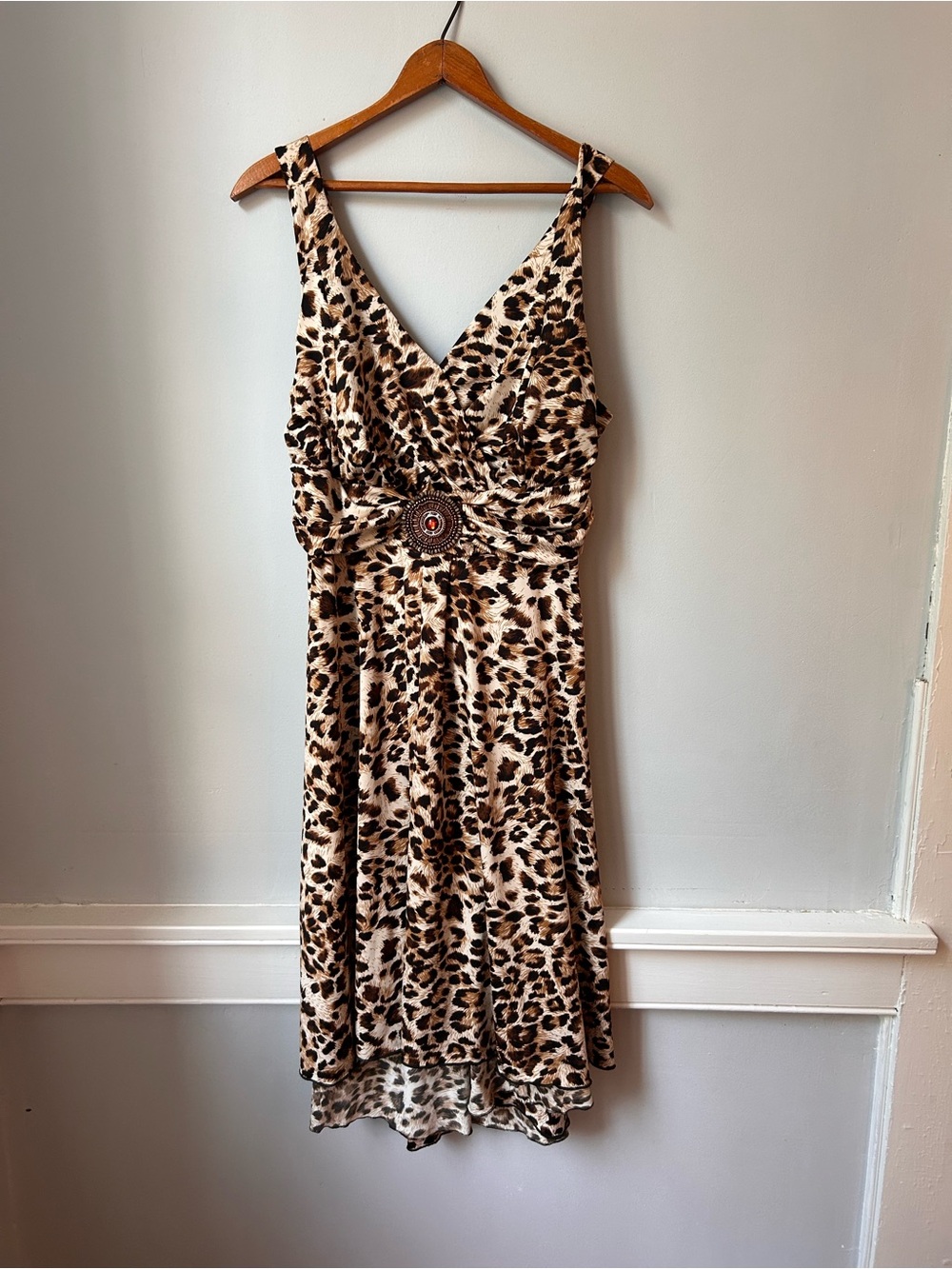 Voir Voir Animal Print Dress Sleeveless Pleated Cowl Neck Boho/ Indie/Y2K Sz16